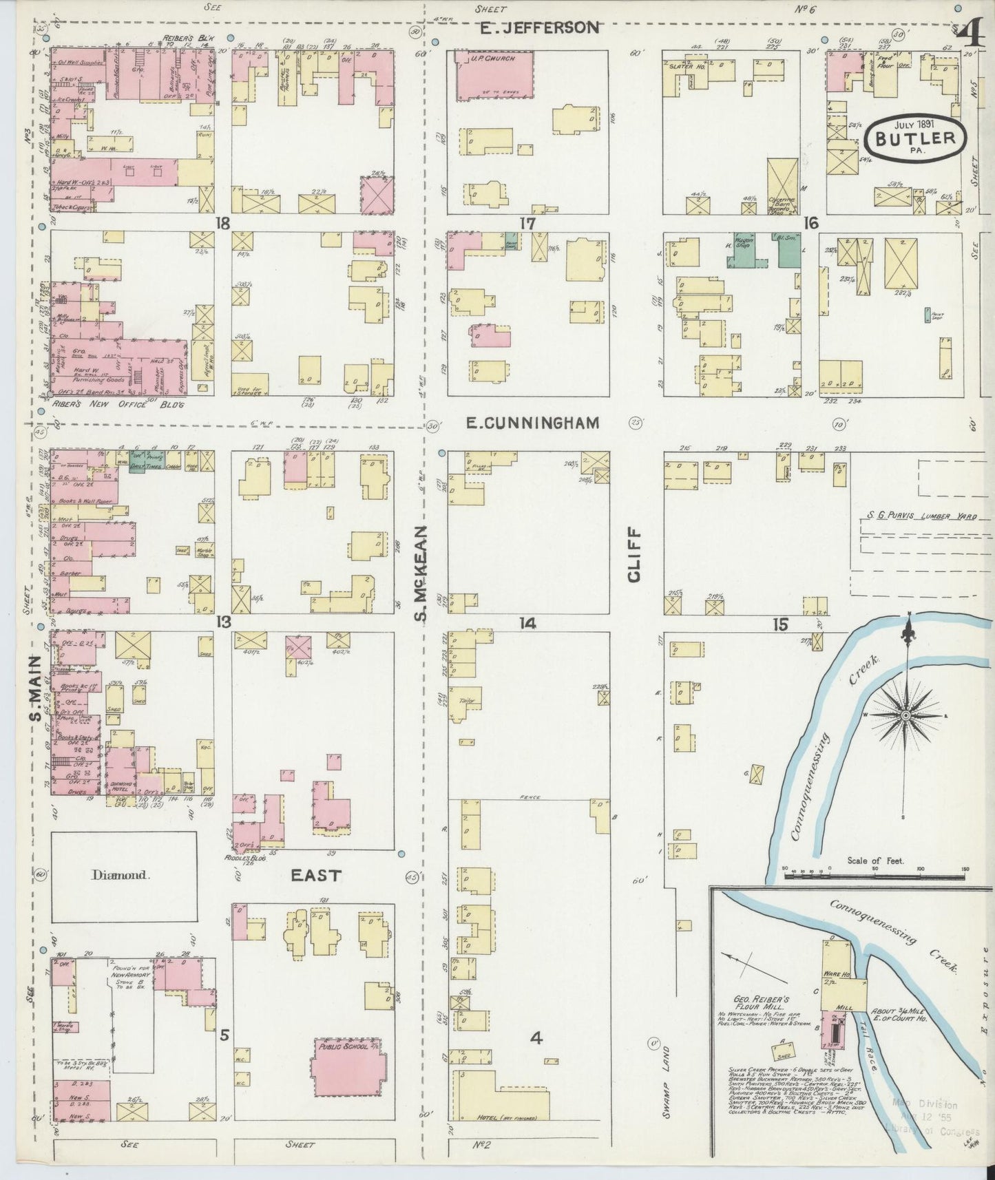 Sanborn Fire Insurance Map from Butler, Butler County, Pennsylvania (1891), Sheet #0004 - Historic Sanborn Fire Insurance Map Print, vintage old map wall art, antique decor, genealogy gift, Pennsylvania Pennsylvania map