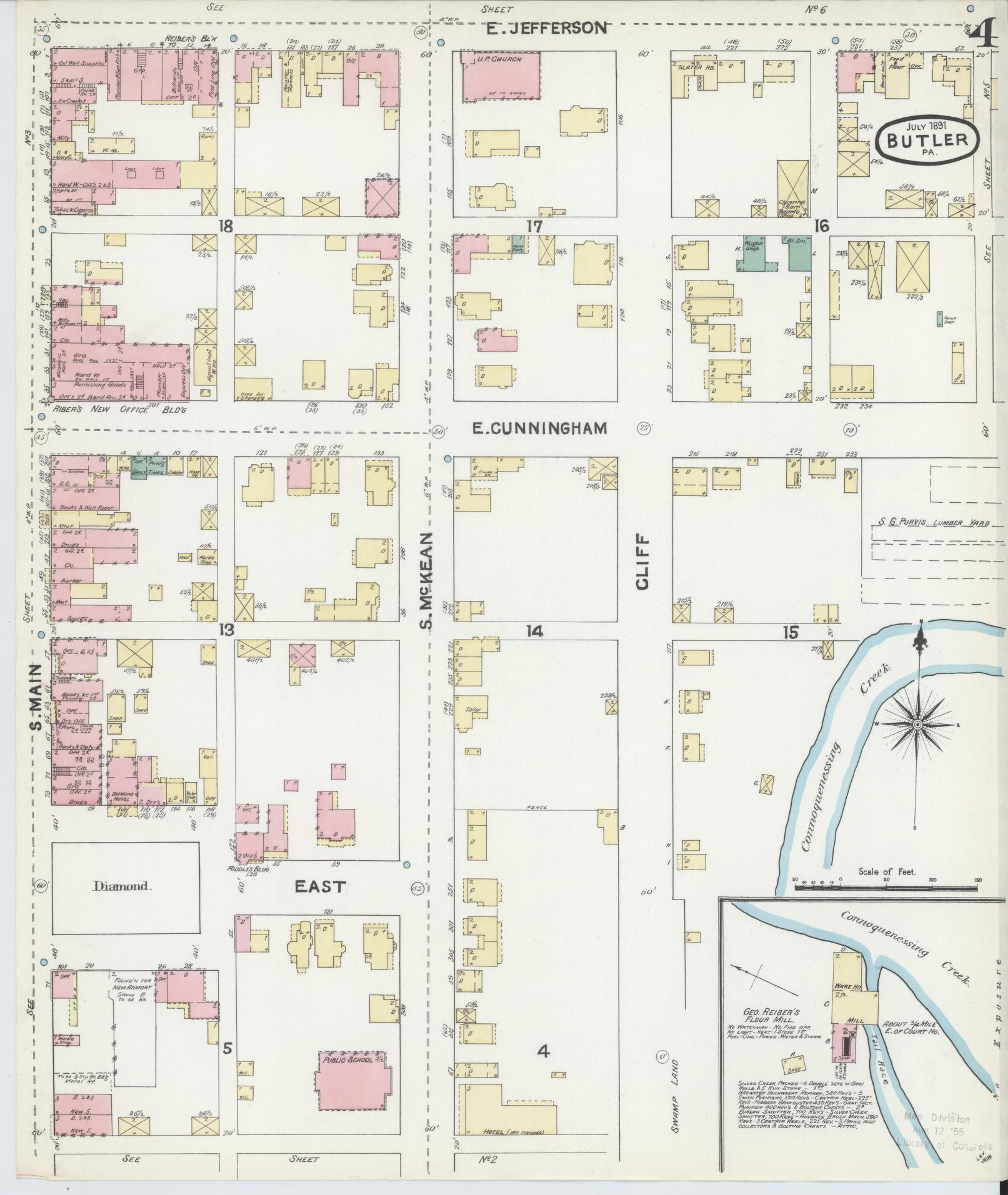 Sanborn Fire Insurance Map from Butler, Butler County, Pennsylvania (1891), Sheet #0004 - Historic Sanborn Fire Insurance Map Print, vintage old map wall art, antique decor, genealogy gift, Pennsylvania Pennsylvania map