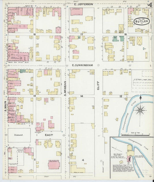 Sanborn Fire Insurance Map from Butler, Butler County, Pennsylvania (1891), Sheet #0004 - Historic Sanborn Fire Insurance Map Print, vintage old map wall art, antique decor, genealogy gift, Pennsylvania Pennsylvania map