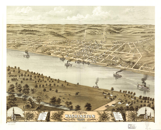 Bird's eye view of the city of Washington, Franklin County, Missouri 1869. (1869) – Historic Bird’s-Eye View Panorama Print