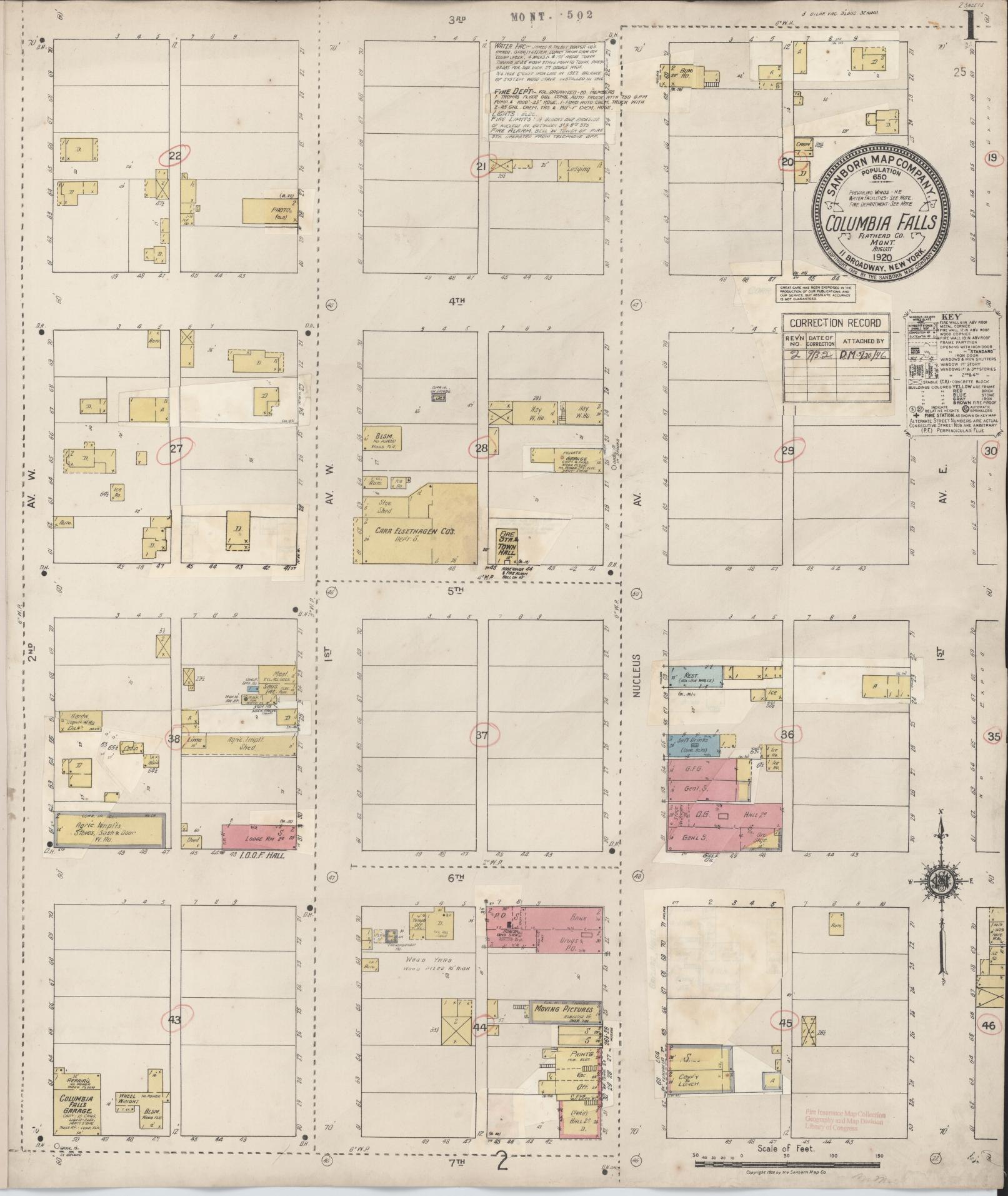 Sanborn Fire Insurance Map from Columbia Falls, Flathead County, Montana (1932), Sheet #0001 - Complete Map Set gallery image, historic Sanborn map, vintage wall art, Montana Montana