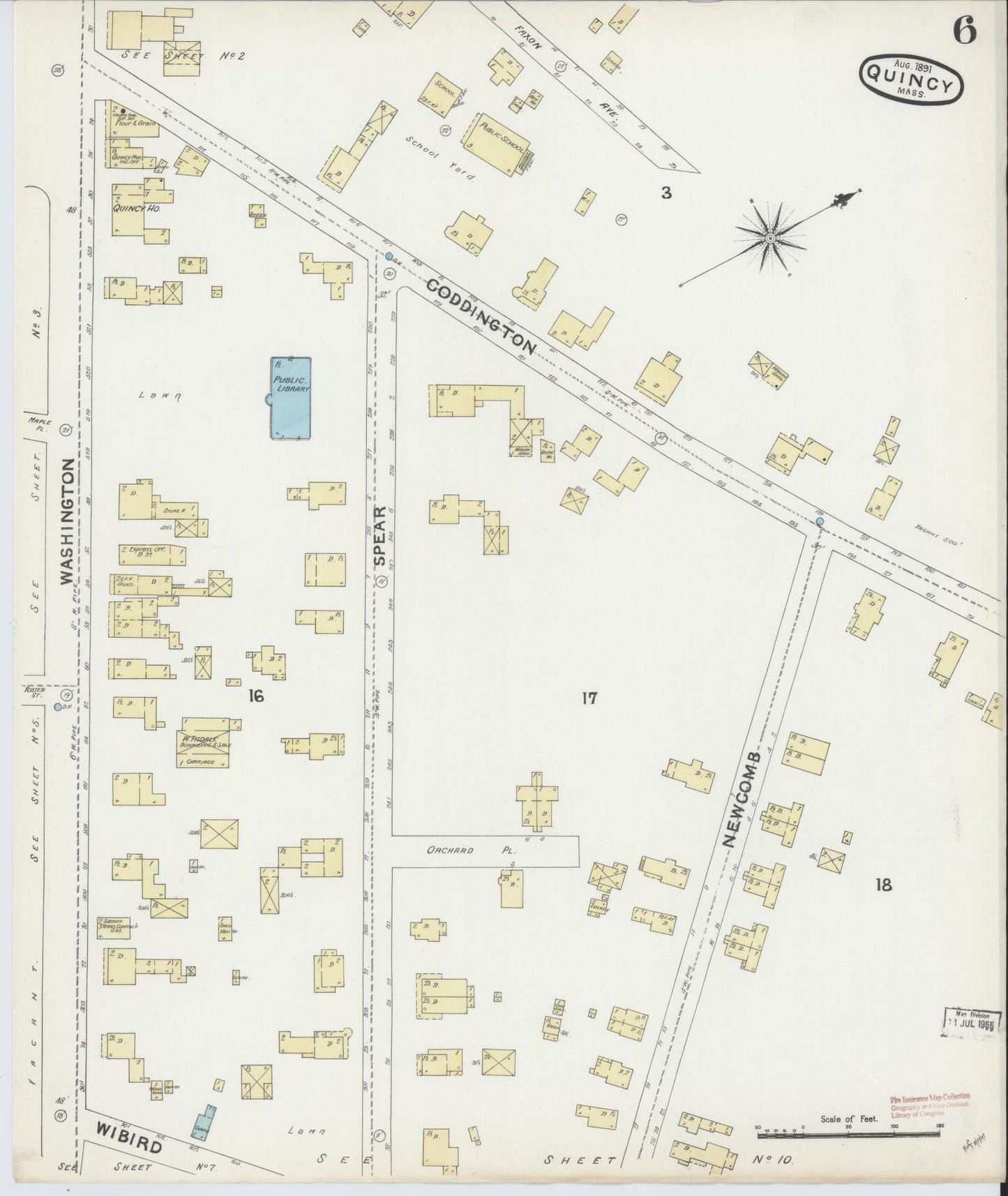 Sanborn Fire Insurance Map from Quincy, Norfolk County, Massachusetts (1891), Sheet #0006 - Complete Map Set gallery image, historic Sanborn map, vintage wall art, Massachusetts Massachusetts
