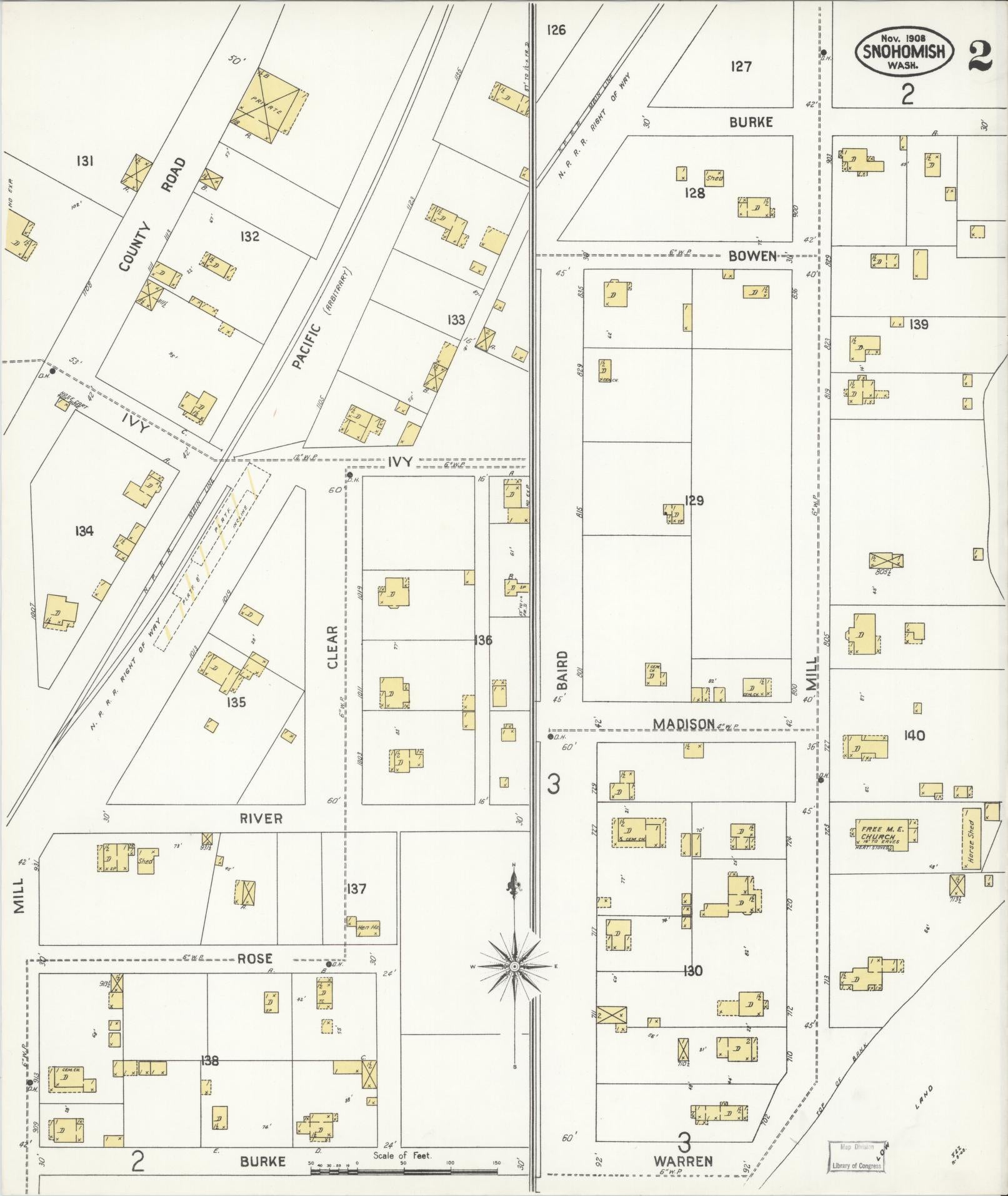Sanborn Fire Insurance Map from Snohomish, Snohomish County, Washington (1908), Sheet #0002 - Complete Map Set gallery image, historic Sanborn map, vintage wall art, Washington Washington