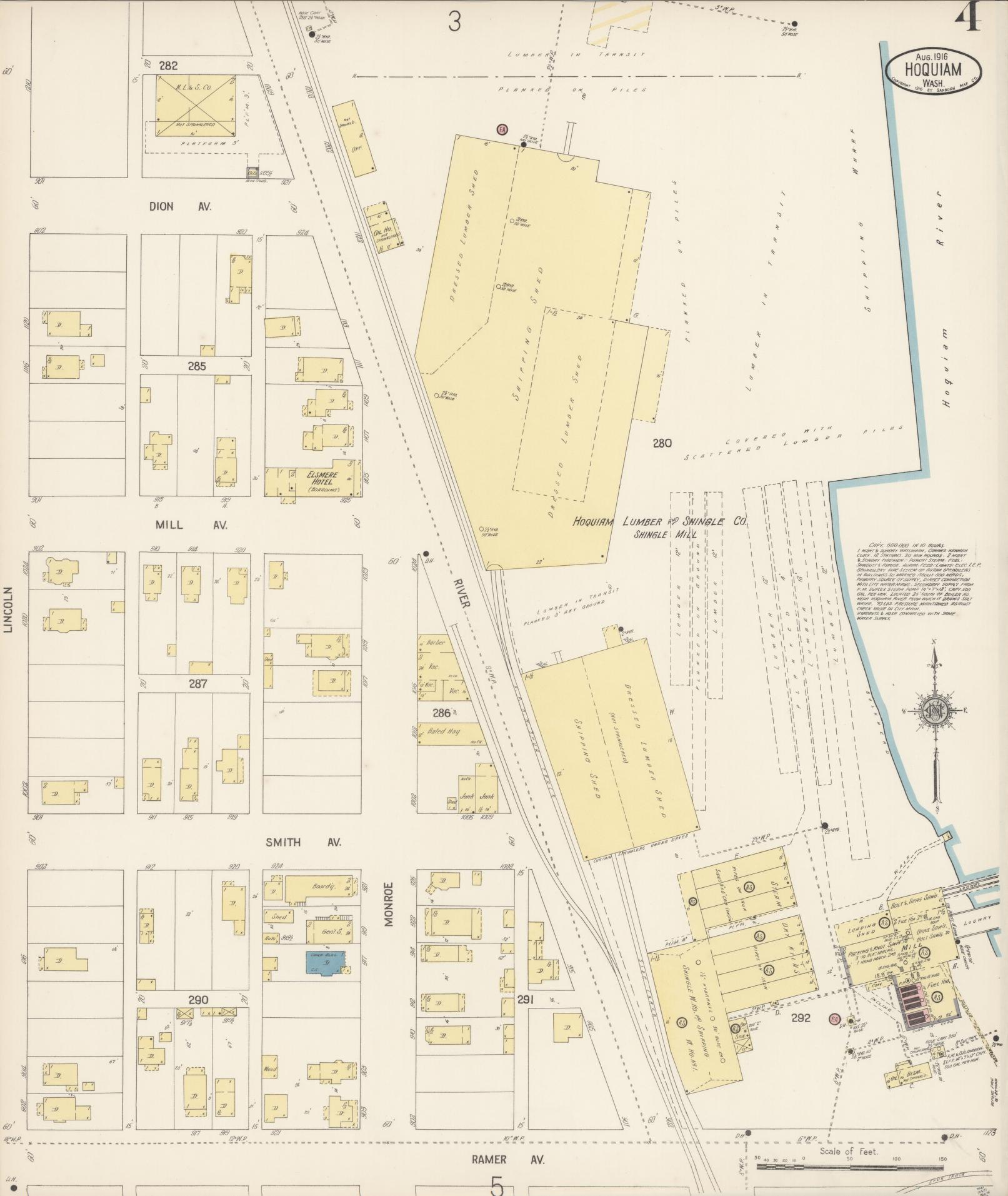 Sanborn Fire Insurance Map from Hoquiam, Grays Harbor County, Washington (1916), Sheet #0004 - Historic Sanborn Fire Insurance Map Print, vintage old map wall art, antique decor, genealogy gift, Washington Washington map