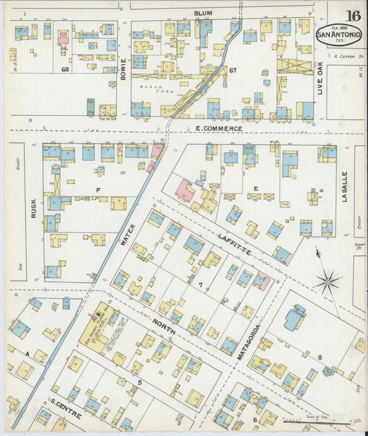 Sanborn Fire Insurance Map from San Antonio, Bexar County, Texas (1892), Sheet #0016 - Historic Sanborn Fire Insurance Map Print, vintage old map wall art, antique decor, genealogy gift, Texas Texas map