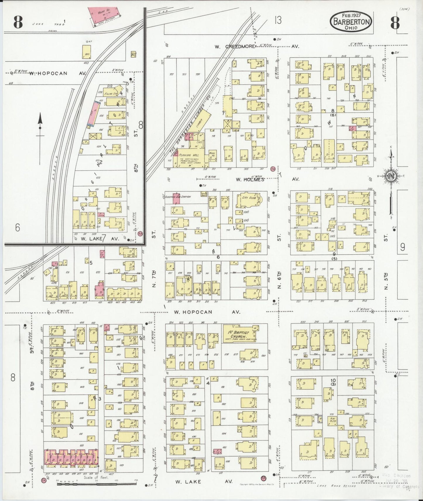 Sanborn Fire Insurance Map from Barberton, Summit County, Ohio (1927), Sheet #0008 - Historic Sanborn Fire Insurance Map Print, vintage old map wall art, antique decor, genealogy gift, Ohio Ohio map