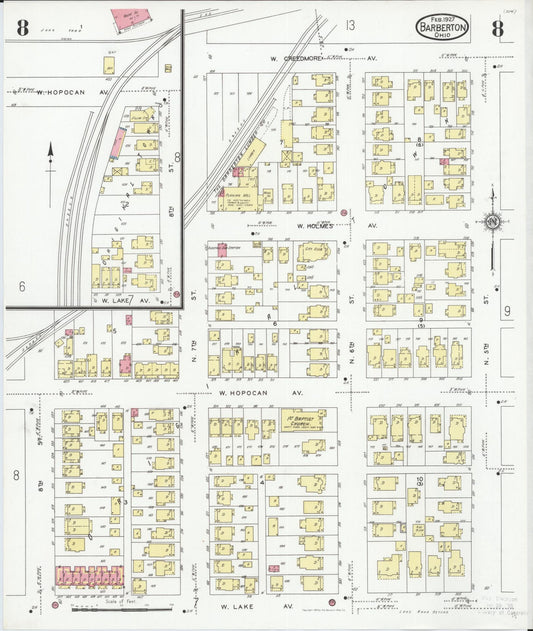 Sanborn Fire Insurance Map from Barberton, Summit County, Ohio (1927), Sheet #0008 - Historic Sanborn Fire Insurance Map Print, vintage old map wall art, antique decor, genealogy gift, Ohio Ohio map