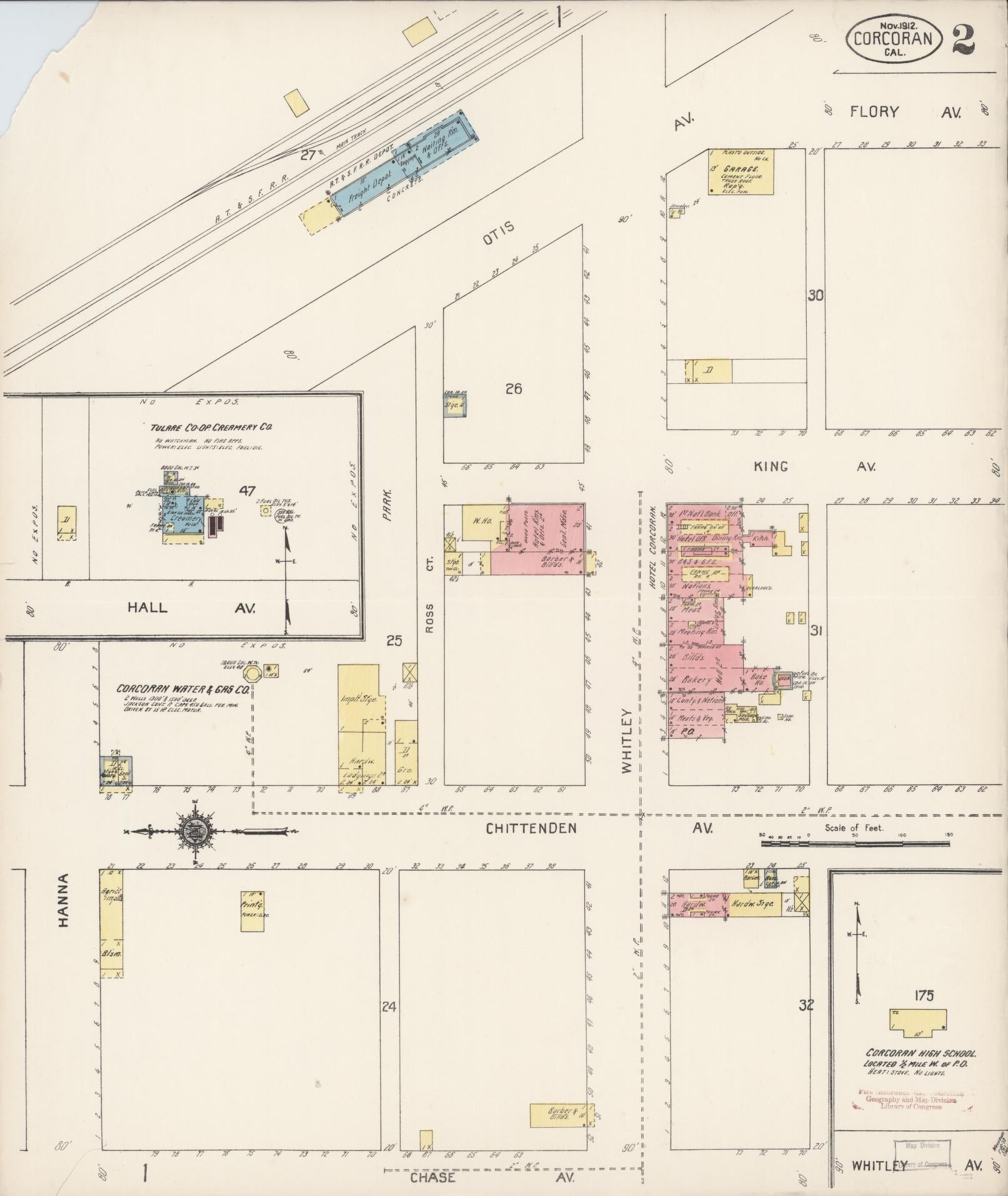 Sanborn Fire Insurance Map from Corcoran, Kings County, California (1912), Sheet #0002 - Complete Map Set gallery image, historic Sanborn map, vintage wall art, California California