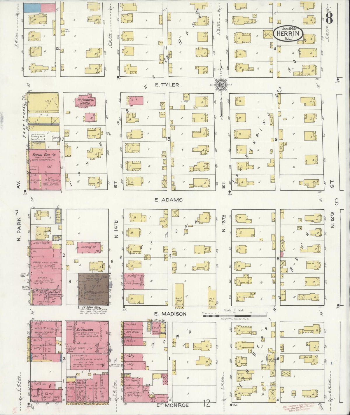 Sanborn Fire Insurance Map from Herrin, Williamson County, Illinois (1922), Sheet #0008 - Complete Map Set gallery image, historic Sanborn map, vintage wall art, Illinois Illinois