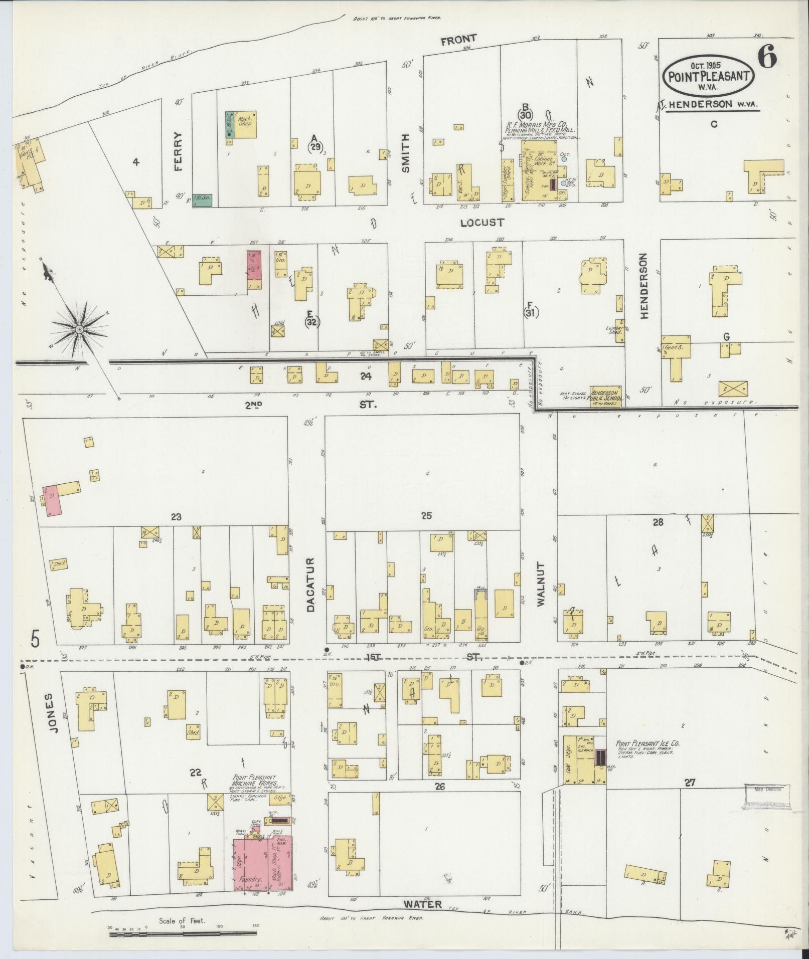 Sanborn Fire Insurance Map from Point Pleasant, Mason County, West Virginia (1905), Sheet #0006 - Historic Sanborn Fire Insurance Map Print, vintage old map wall art, antique decor, genealogy gift, West Virginia West Virginia map