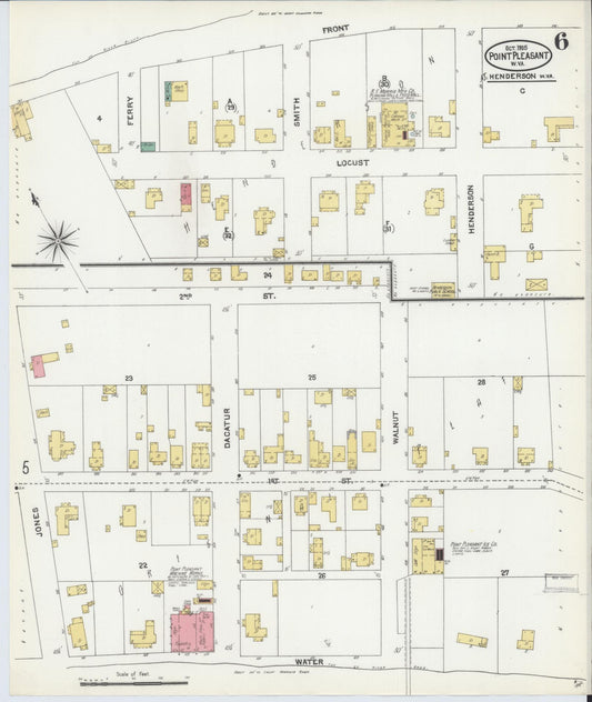 Sanborn Fire Insurance Map from Point Pleasant, Mason County, West Virginia (1905), Sheet #0006 - Historic Sanborn Fire Insurance Map Print, vintage old map wall art, antique decor, genealogy gift, West Virginia West Virginia map
