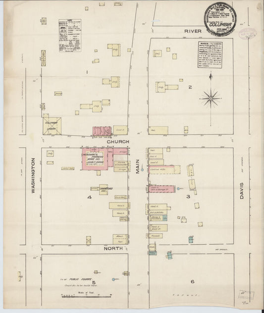 Sanborn Fire Insurance Map from Columbia, Houston County, Alabama (1885), Sheet #0001 - Historic Sanborn Fire Insurance Map Print, vintage old map wall art, antique decor, genealogy gift, Alabama Alabama map
