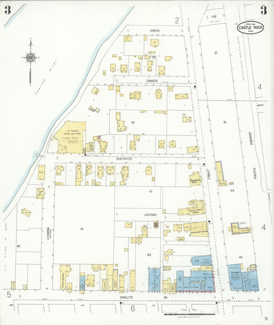 Sanborn Fire Insurance Map from Castle Rock, Cowlitz County, Washington (1928), Sheet #0003 - Historic Sanborn Fire Insurance Map Print, vintage old map wall art, antique decor, genealogy gift, Washington Washington map