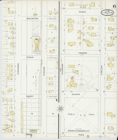 Sanborn Fire Insurance Map from Lincoln, Logan County, Illinois (1896), Sheet #0006 - Historic Sanborn Fire Insurance Map Print, vintage old map wall art, antique decor, genealogy gift, Illinois Illinois map