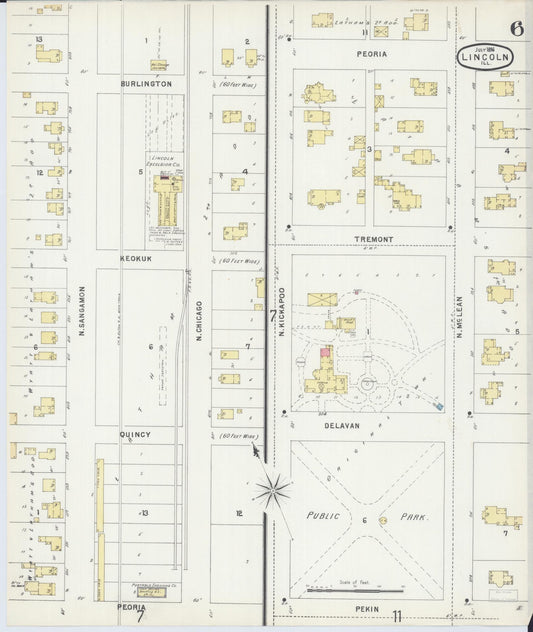 Sanborn Fire Insurance Map from Lincoln, Logan County, Illinois (1896), Sheet #0006 - Historic Sanborn Fire Insurance Map Print, vintage old map wall art, antique decor, genealogy gift, Illinois Illinois map