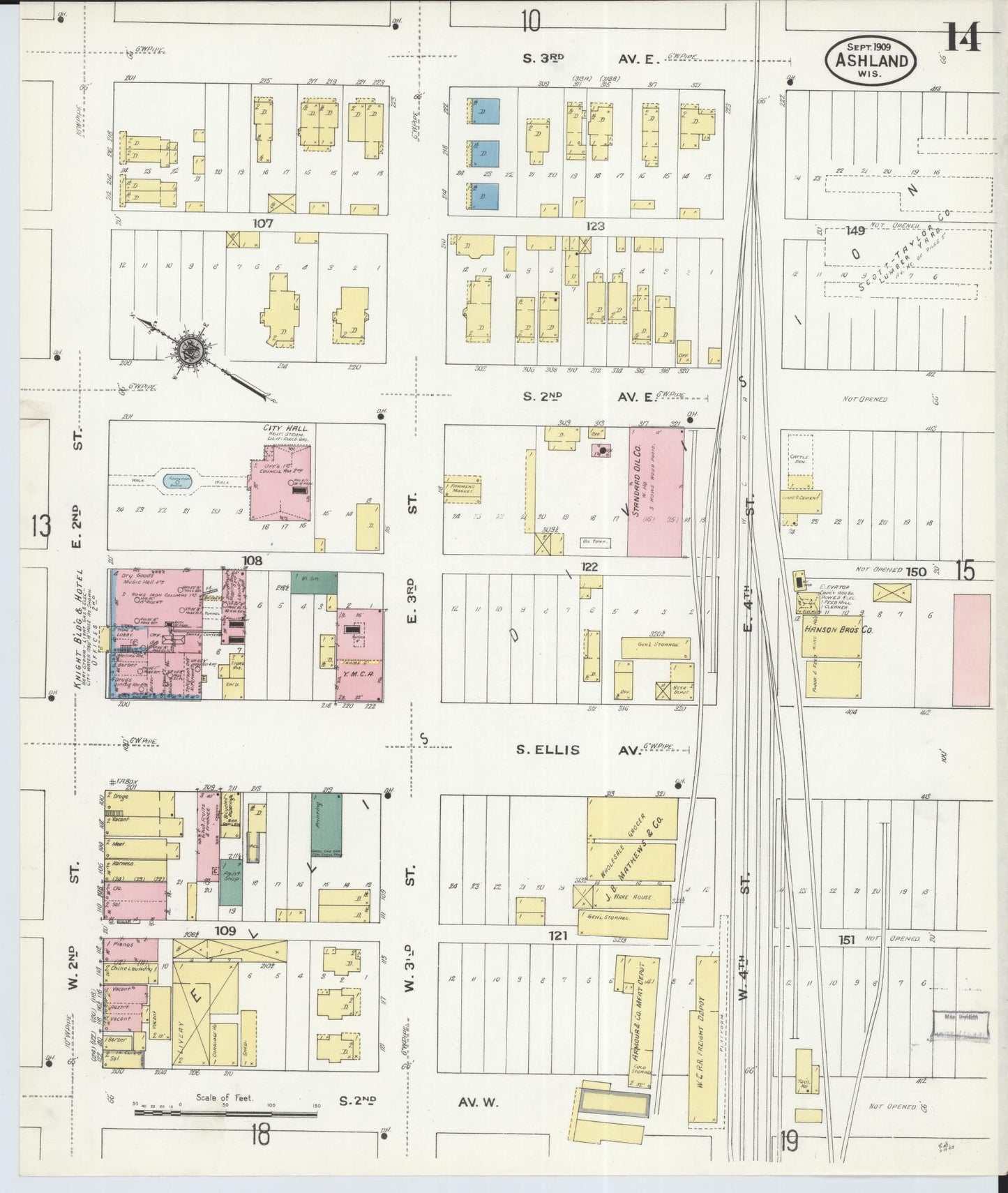 Sanborn Fire Insurance Map from Ashland, Ashland County, Wisconsin (1909), Sheet #0014 - Historic Sanborn Fire Insurance Map Print, vintage old map wall art, antique decor, genealogy gift, Wisconsin Wisconsin map