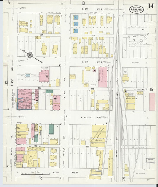 Sanborn Fire Insurance Map from Ashland, Ashland County, Wisconsin (1909), Sheet #0014 - Historic Sanborn Fire Insurance Map Print, vintage old map wall art, antique decor, genealogy gift, Wisconsin Wisconsin map