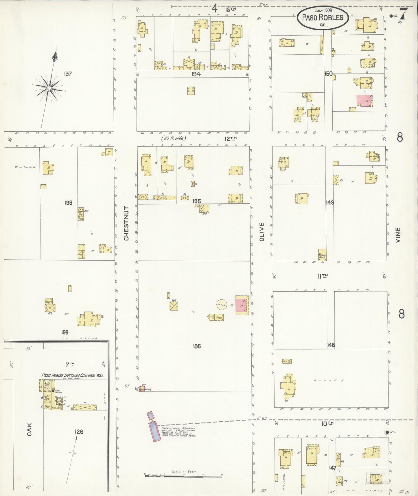 Sanborn Fire Insurance Map from Paso Robles, San Luis Obispo County, California (1903), Sheet #0007 - Complete Map Set gallery image, historic Sanborn map, vintage wall art, California California