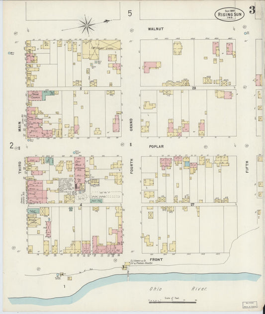 Sanborn Fire Insurance Map from Rising Sun, Ohio County, Indiana (1897), Sheet #0003 - Historic Sanborn Fire Insurance Map Print, vintage old map wall art, antique decor, genealogy gift, Indiana Indiana map