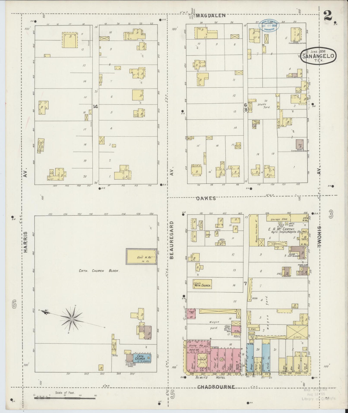 Sanborn Fire Insurance Map from San Angelo, Tom Green County, Texas (1894), Sheet #0002 - Historic Sanborn Fire Insurance Map Print, vintage old map wall art, antique decor, genealogy gift, Texas Texas map