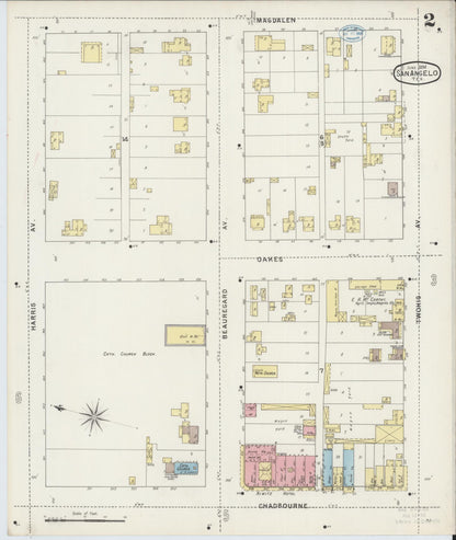 Sanborn Fire Insurance Map from San Angelo, Tom Green County, Texas (1894), Sheet #0002 - Historic Sanborn Fire Insurance Map Print, vintage old map wall art, antique decor, genealogy gift, Texas Texas map