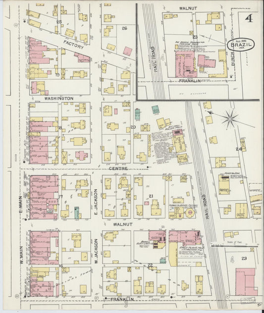 Sanborn Fire Insurance Map from Brazil, Clay County, Indiana (1892), Sheet #0004 - Historic Sanborn Fire Insurance Map Print, vintage old map wall art, antique decor, genealogy gift, Indiana Indiana map