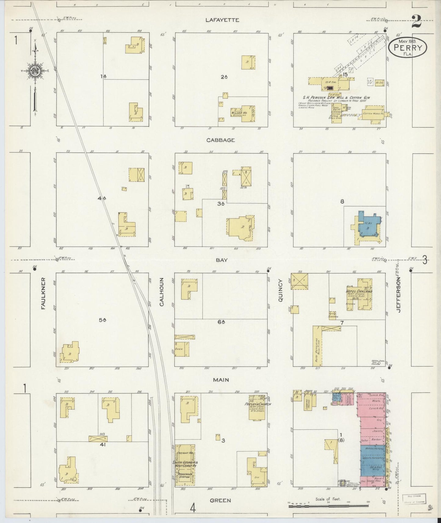 Sanborn Fire Insurance Map from Perry, Taylor County, Florida (1913), Sheet #0002 - Complete Map Set gallery image, historic Sanborn map, vintage wall art, Florida Florida