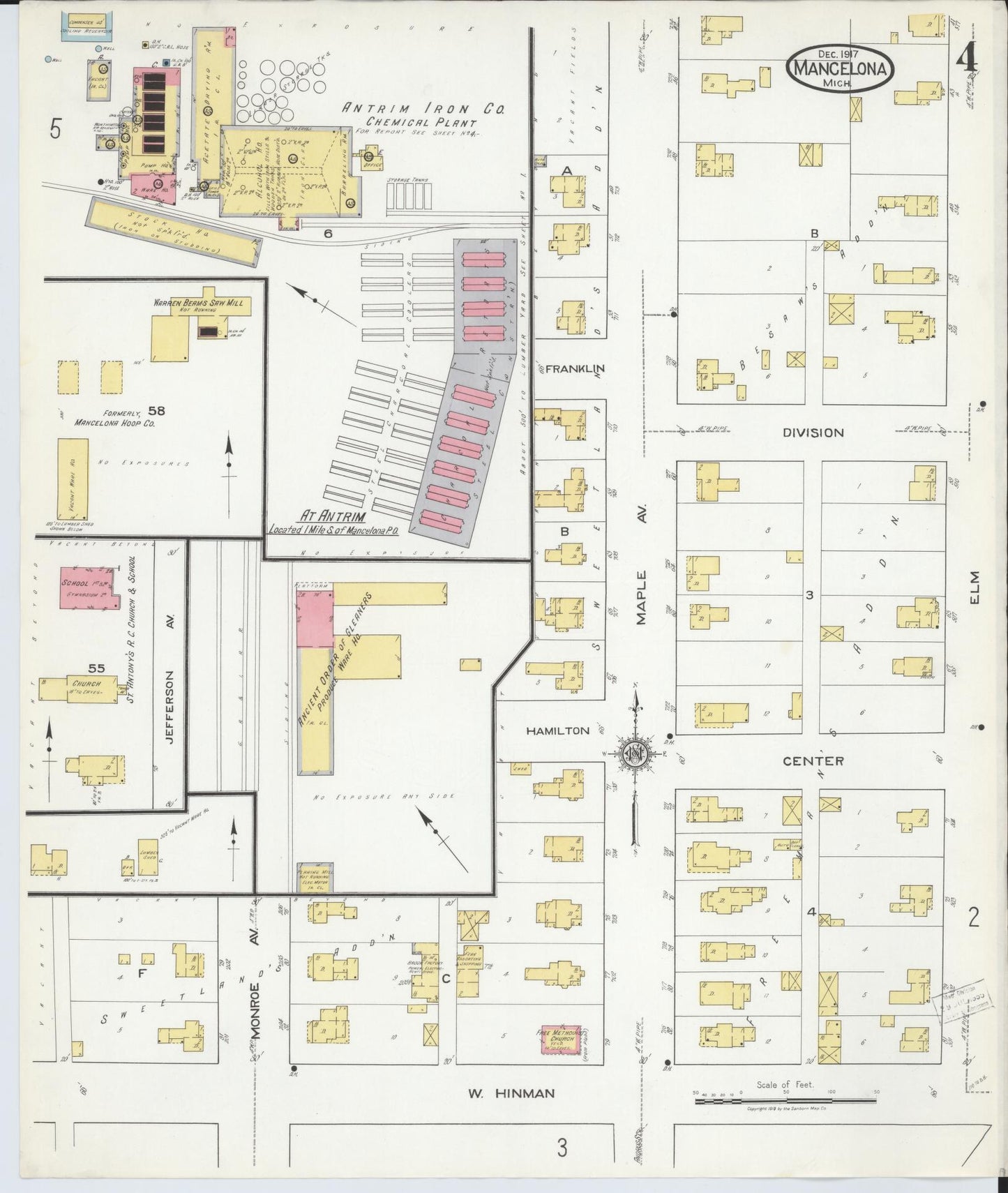 Sanborn Fire Insurance Map from Mancelona, Antrim County, Michigan (1917), Sheet #0004 - Complete Map Set gallery image, historic Sanborn map, vintage wall art, Michigan Michigan
