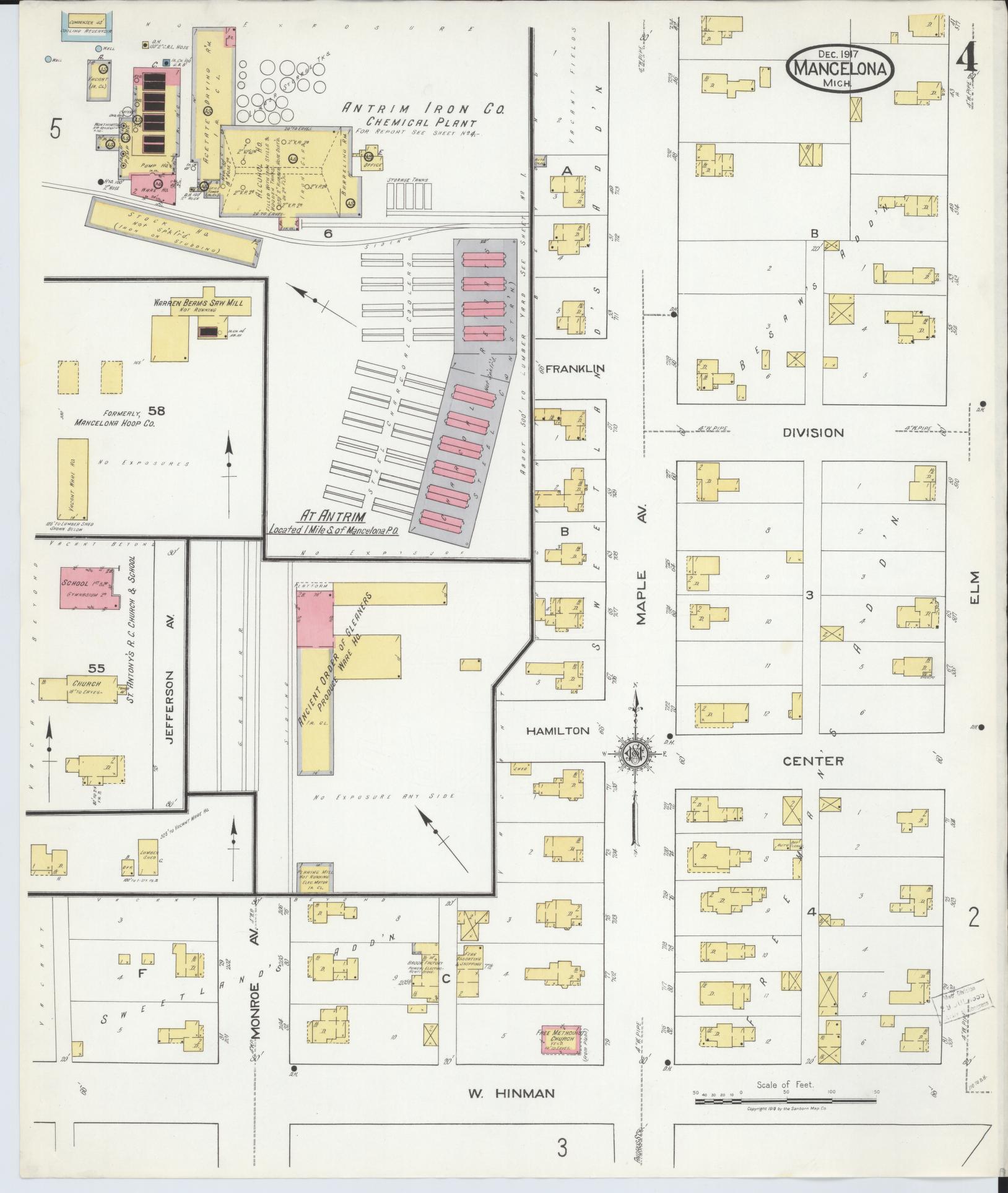 Sanborn Fire Insurance Map from Mancelona, Antrim County, Michigan (1917), Sheet #0004 - Complete Map Set gallery image, historic Sanborn map, vintage wall art, Michigan Michigan