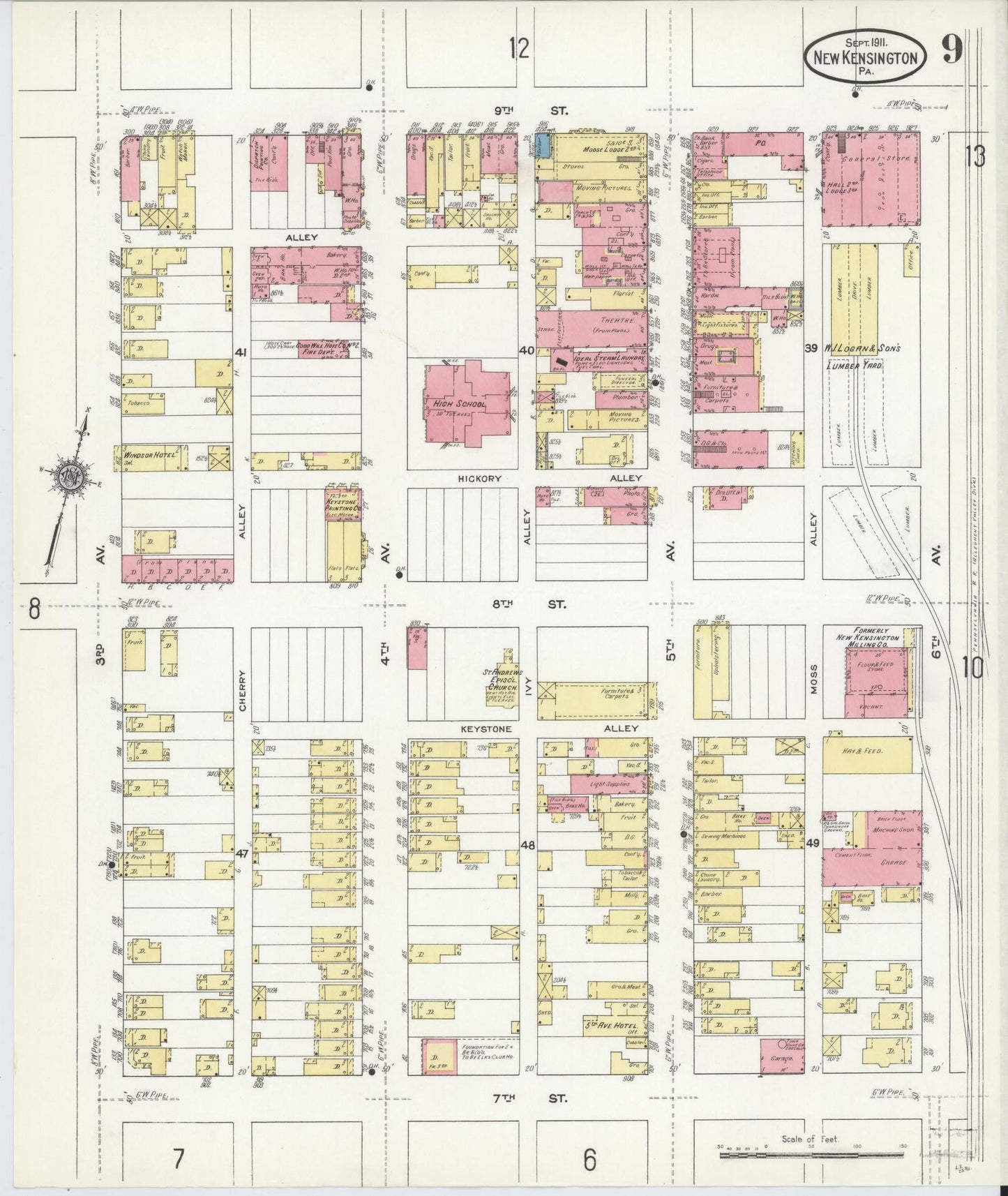 Sanborn Fire Insurance Map from New Kensington, Westmoreland County, Pennsylvania (1911), Sheet #0009 - Complete Map Set gallery image, historic Sanborn map, vintage wall art, Pennsylvania Pennsylvania