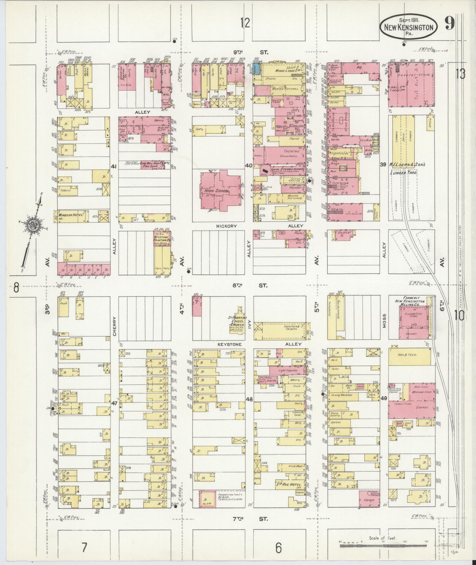 Sanborn Fire Insurance Map from New Kensington, Westmoreland County, Pennsylvania (1911), Sheet #0009 - Complete Map Set gallery image, historic Sanborn map, vintage wall art, Pennsylvania Pennsylvania