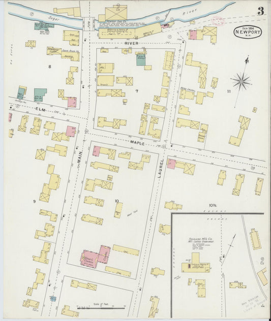 Sanborn Fire Insurance Map from Newport, Sullivan County, New Hampshire (1894), Sheet #0003 - Historic Sanborn Fire Insurance Map Print, vintage old map wall art, antique decor, genealogy gift, New Hampshire New Hampshire map