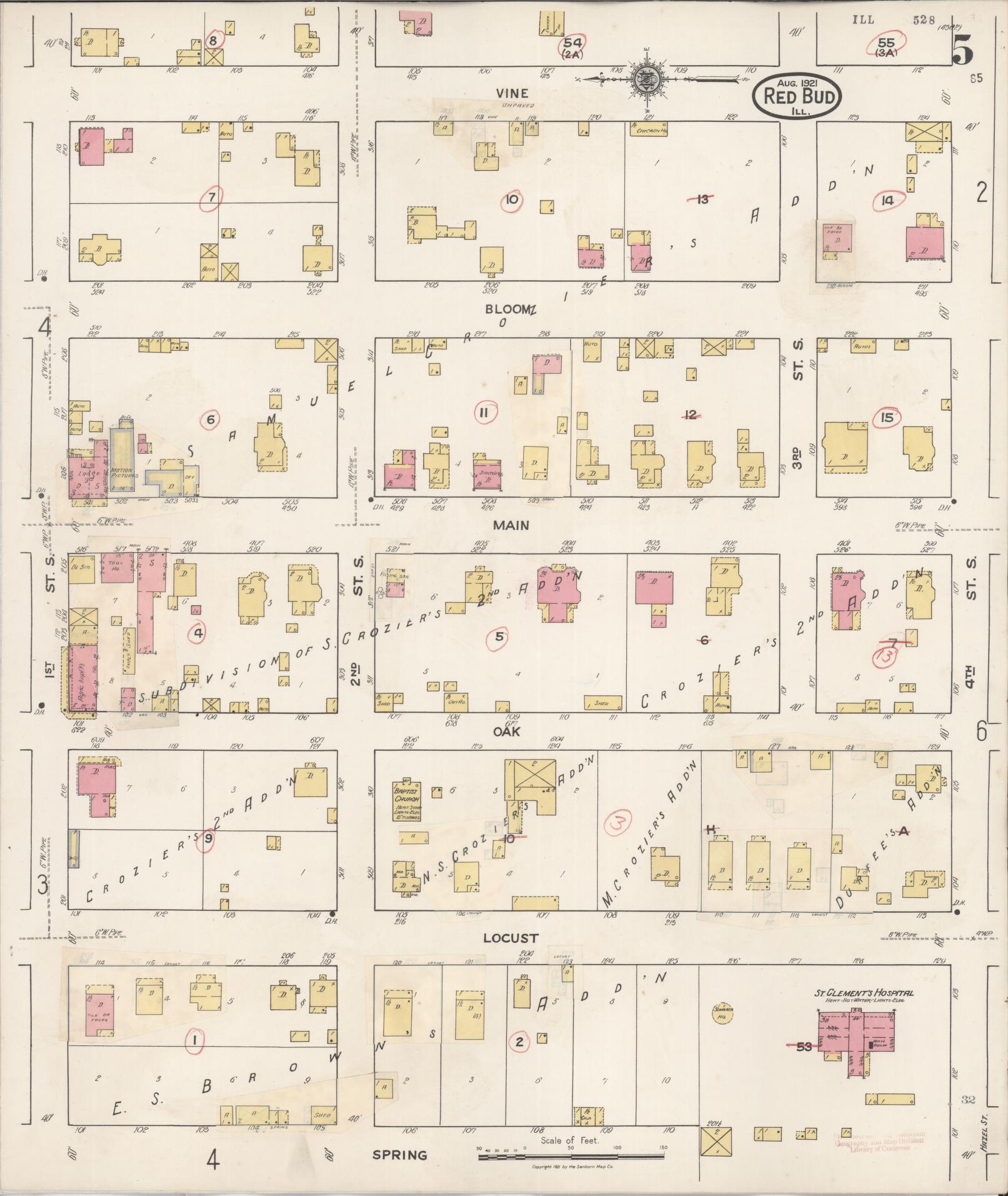 Sanborn Fire Insurance Map from Red Bud, Randolph County, Illinois (1932), Sheet #0005 - Complete Map Set gallery image, historic Sanborn map, vintage wall art, Illinois Illinois