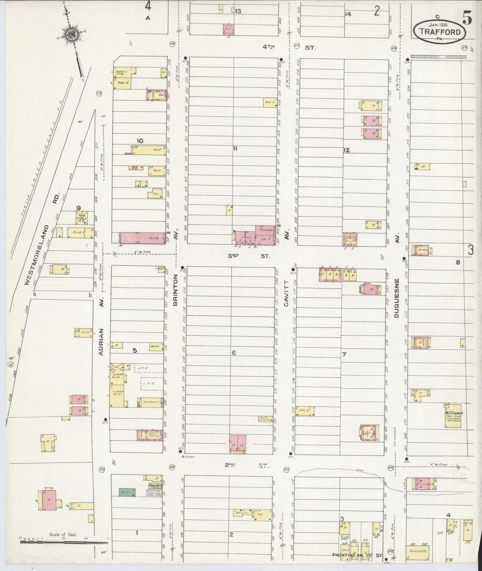Sanborn Fire Insurance Map from Trafford, Westmoreland County, Pennsylvania (1910), Sheet #0005 - Complete Map Set gallery image, historic Sanborn map, vintage wall art, Pennsylvania Pennsylvania