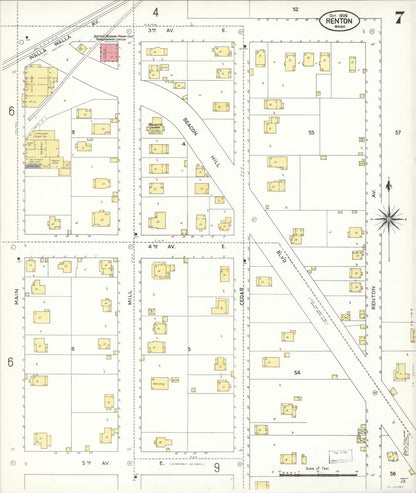 Sanborn Fire Insurance Map from Renton, King County, Washington (1909), Sheet #0007 - Complete Map Set gallery image, historic Sanborn map, vintage wall art, Washington Washington