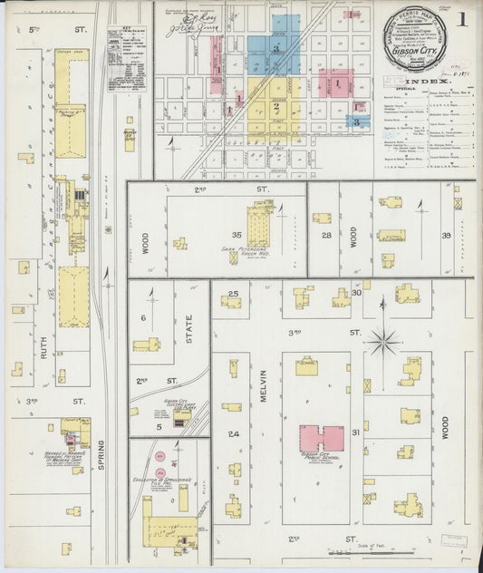 Sanborn Fire Insurance Map from Gibson City, Ford County, Illinois (1892), Sheet #0001 - Complete Map Set gallery image, historic Sanborn map, vintage wall art, Illinois Illinois