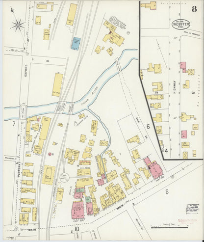 Sanborn Fire Insurance Map from Webster, Worcester County, Massachusetts (1898), Sheet #0008 - Historic Sanborn Fire Insurance Map Print, vintage old map wall art, antique decor, genealogy gift, Massachusetts Massachusetts map