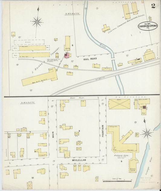Sanborn Fire Insurance Map from Cambridge Springs, Crawford County, Pennsylvania (1897), Sheet #0002 - Historic Sanborn Fire Insurance Map Print, vintage old map wall art, antique decor, genealogy gift, Pennsylvania Pennsylvania map