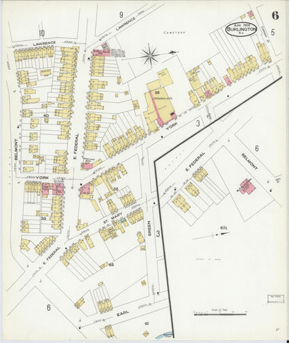 Sanborn Fire Insurance Map from Burlington, Burlington County, New Jersey (1908), Sheet #0005 - Complete Map Set gallery image, historic Sanborn map, vintage wall art, New Jersey New Jersey