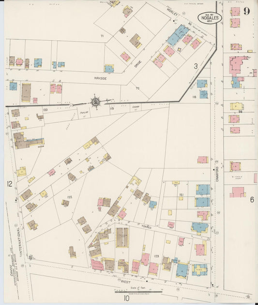 Sanborn Fire Insurance Map from Nogales, Santa Cruz County, Arizona (1917), Sheet #0009 - Historic Sanborn Fire Insurance Map Print, vintage old map wall art, antique decor, genealogy gift, Arizona Arizona map