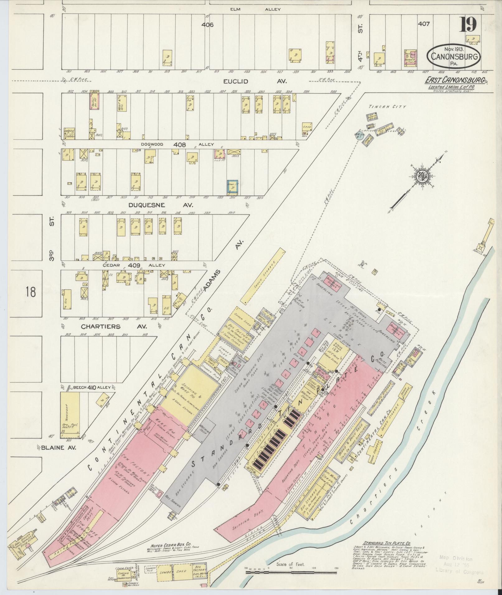 Sanborn Fire Insurance Map from Canonsburg, Washington County, Pennsylvania (1913), Sheet #0019 - Historic Sanborn Fire Insurance Map Print, vintage old map wall art, antique decor, genealogy gift, Pennsylvania Pennsylvania map