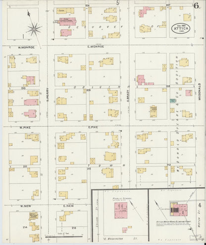 Sanborn Fire Insurance Map from Attica, Fountain County, Indiana (1905), Sheet #0006 - Historic Sanborn Fire Insurance Map Print, vintage old map wall art, antique decor, genealogy gift, Indiana Indiana map
