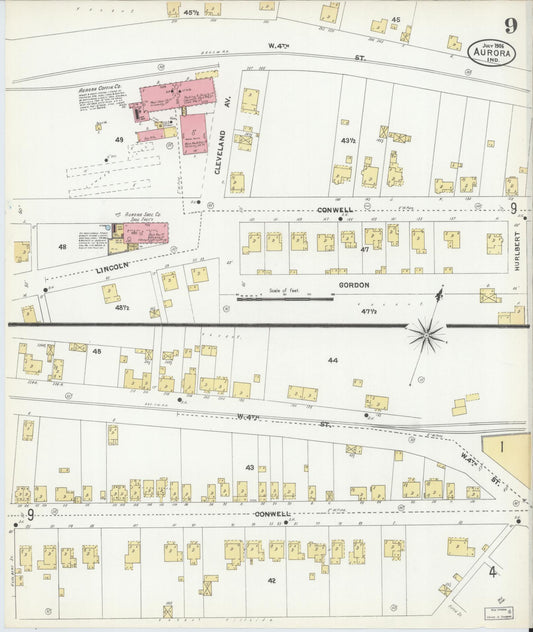 Sanborn Fire Insurance Map from Aurora, Dearborn County, Indiana (1906), Sheet #0009 - Historic Sanborn Fire Insurance Map Print, vintage old map wall art, antique decor, genealogy gift, Indiana Indiana map