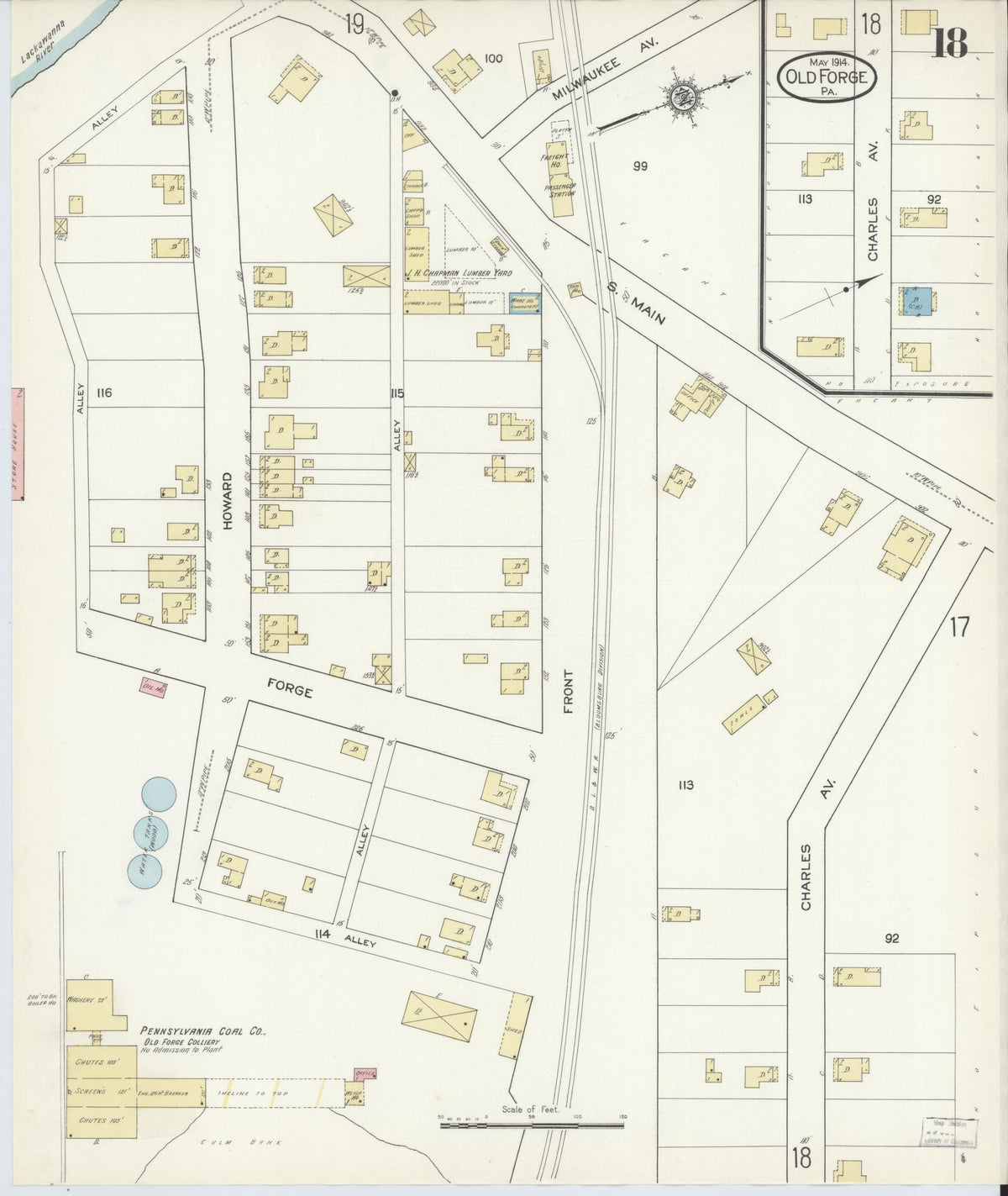 Sanborn Fire Insurance Map from Old Forge, Lackawanna County, Pennsylvania (1914), Sheet #0018 - Historic Sanborn Fire Insurance Map Print, vintage old map wall art, antique decor, genealogy gift, Pennsylvania Pennsylvania map