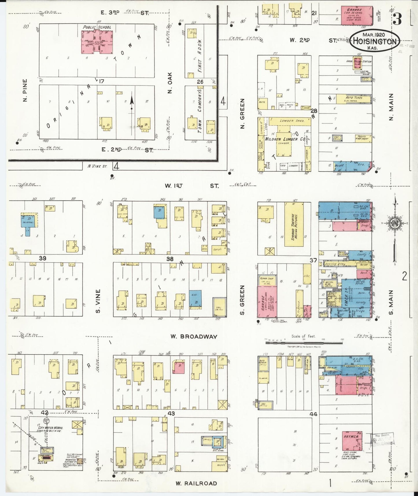 Sanborn Fire Insurance Map from Hoisington, Barton County, Kansas (1920), Sheet #0003 - Complete Map Set gallery image, historic Sanborn map, vintage wall art, Kansas Kansas
