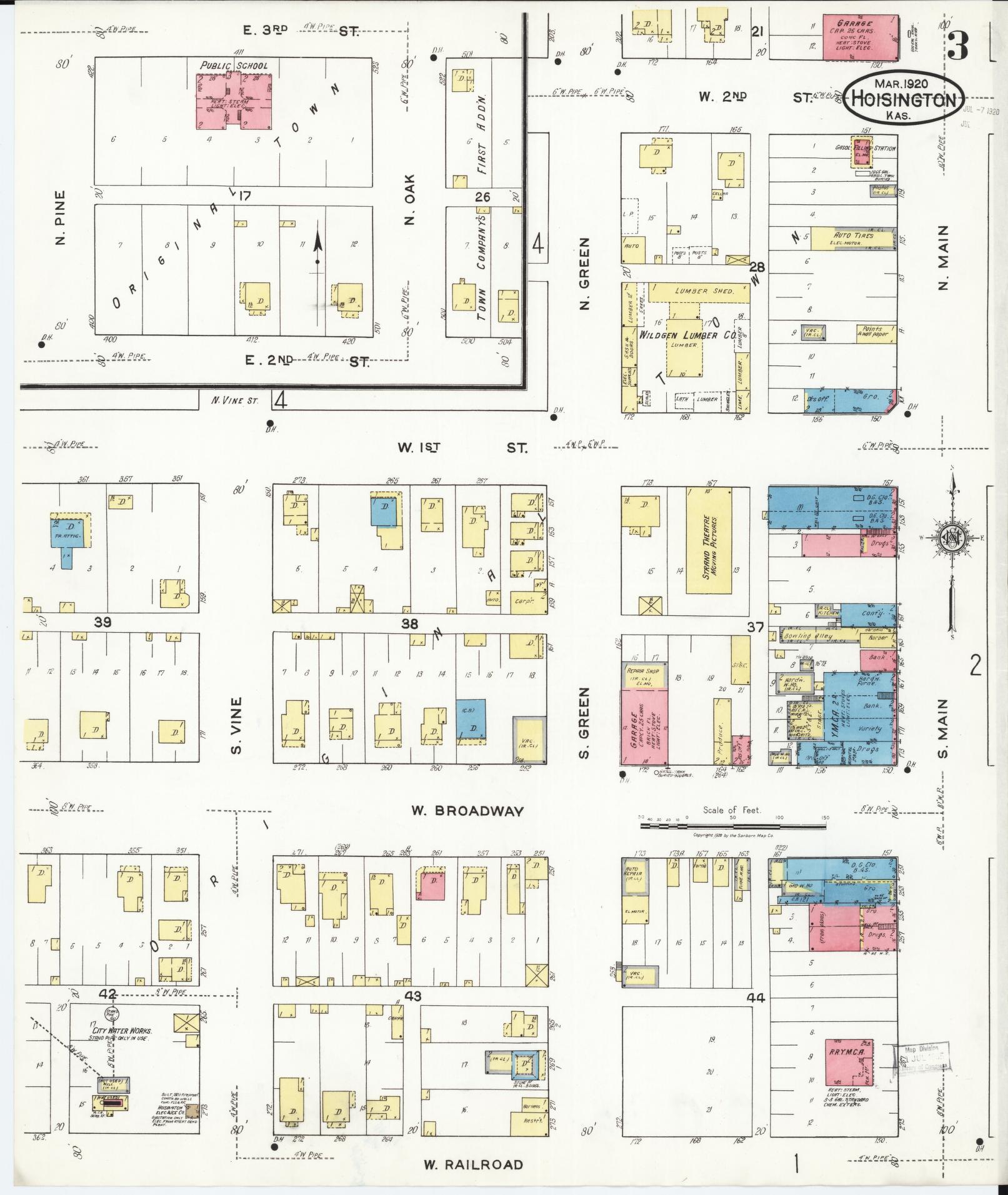 Sanborn Fire Insurance Map from Hoisington, Barton County, Kansas (1920), Sheet #0003 - Complete Map Set gallery image, historic Sanborn map, vintage wall art, Kansas Kansas