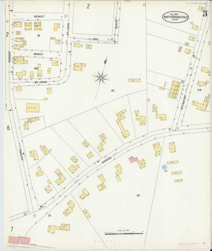Sanborn Fire Insurance Map from North Brookfield, Worcester County, Massachusetts (1906), Sheet #0003 - Historic Sanborn Fire Insurance Map Print, vintage old map wall art, antique decor, genealogy gift, Massachusetts Massachusetts map