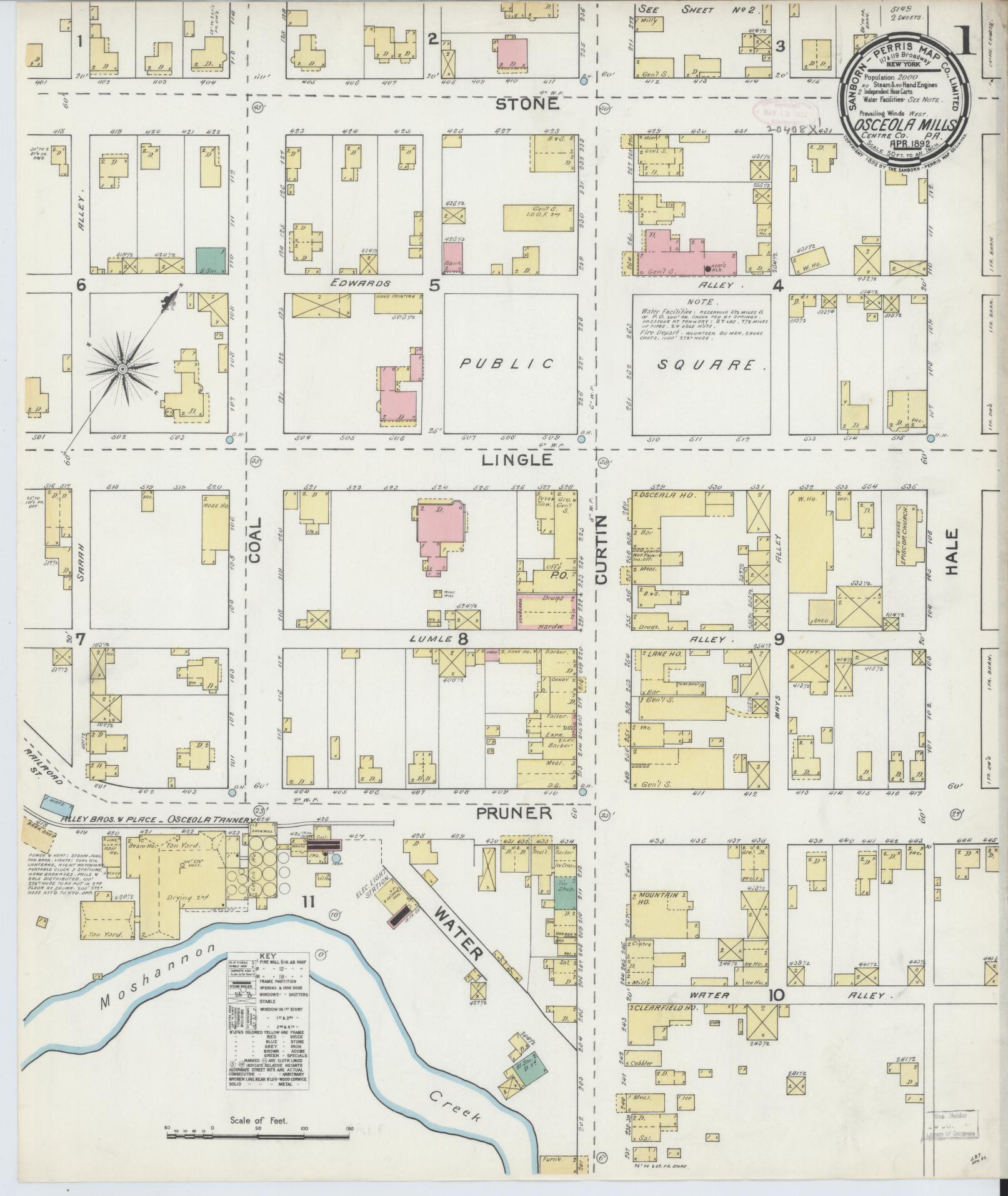 Sanborn Fire Insurance Map from Osceola Mills, Clearfield County, Pennsylvania (1892), Sheet #0001 - Complete Map Set gallery image, historic Sanborn map, vintage wall art, Pennsylvania Pennsylvania