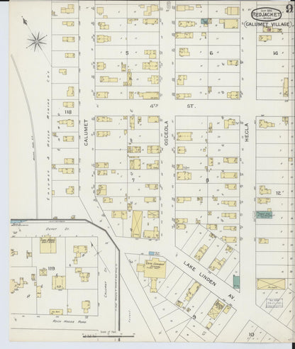 Sanborn Fire Insurance Map from Red Jacket, Houghton County, Michigan (1893), Sheet #0009 - Historic Sanborn Fire Insurance Map Print, vintage old map wall art, antique decor, genealogy gift, Michigan Michigan map