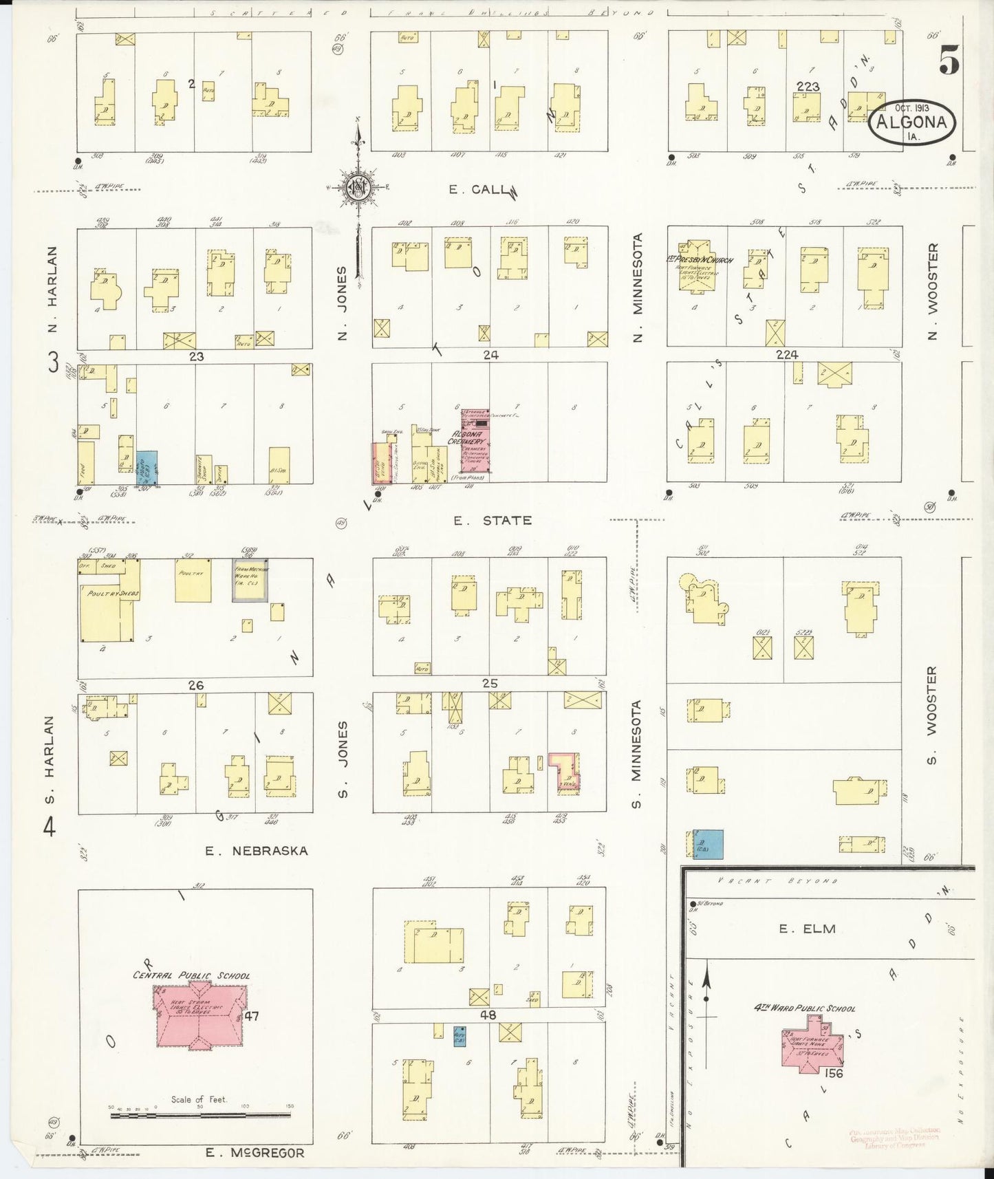 Sanborn Fire Insurance Map from Algona, Kossuth County, Iowa (1913), Sheet #0005 - Historic Sanborn Fire Insurance Map Print